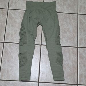 Zara Green Paneled Leggings with Reinforced Waistband